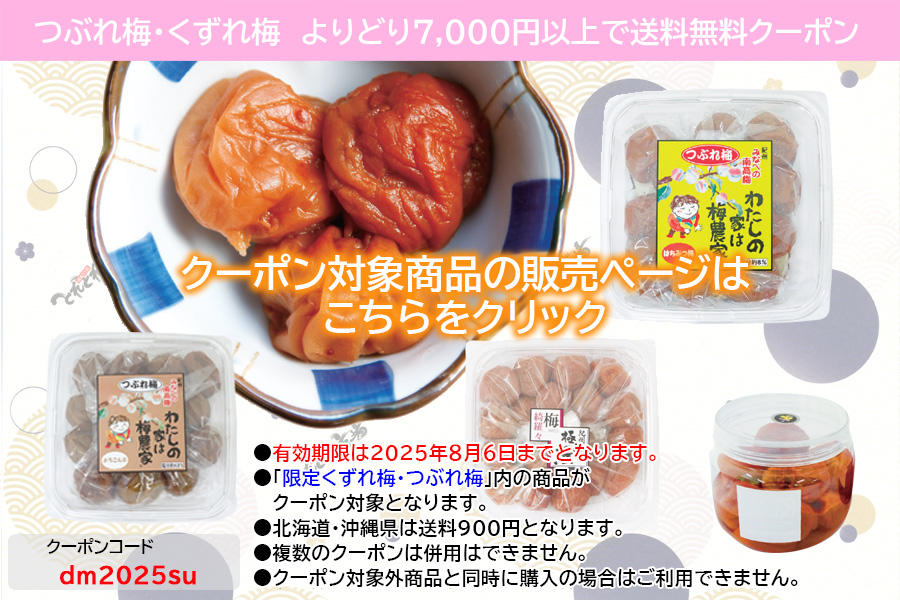 2025年夏ギフトつぶれ梅・くずれ梅7,000円以上送料無料クーポンバナー